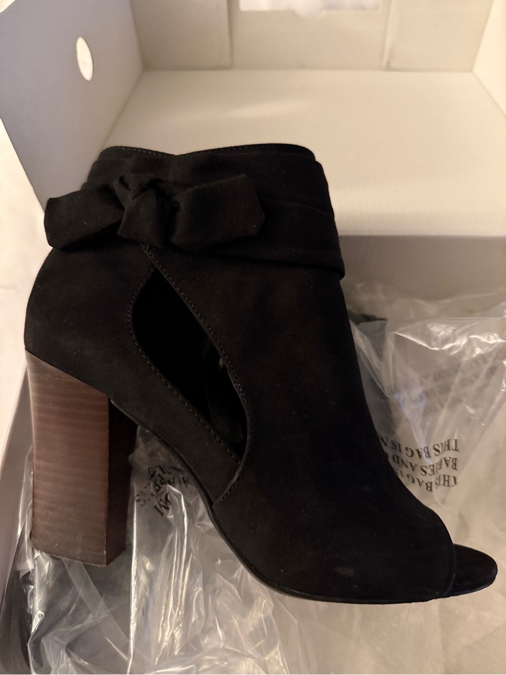 Nine West Women’s Black Open-Toe Ankle Booties with Bow Detail